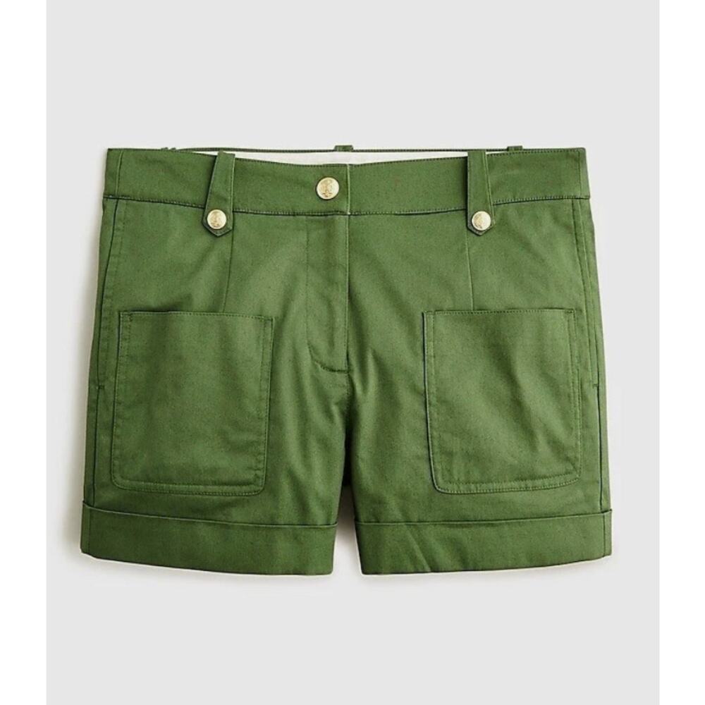 J.Crew Patch-Pocket Utility Shorts Lightweight Chino Green Gold Button 10
